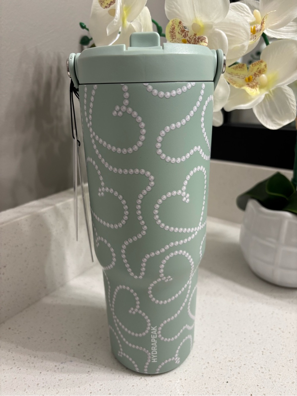 Hydrapeak Seafoam Mint Green Pearl Heart Dotted Tumbler 32oz NWT Hydration Artsy